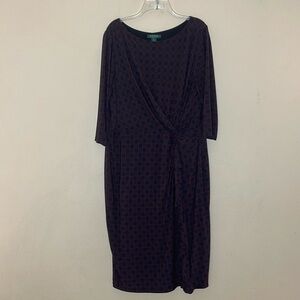 LAUREN Ralph Lauren Black Pink Square Print 3/4 Sleeve Jersey Dress Size 16 W